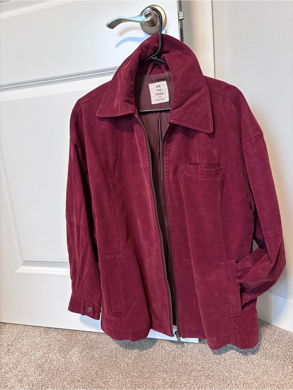 We The Free Burgundy Suede Zip Jacket - Deep Wine Hue